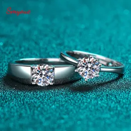 Rings Smyoue D Color 1CT Moissanite Couple Ring Lovers Solitaire Wedding Promise Rings 925 Silver Platinum Plated Brilliant Halo Band