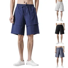 Mäns shorts solid färg sport lös tunt stycke bandband träning ficka avslappnade kläder för män y mens