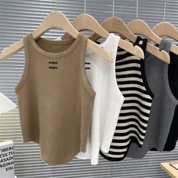 Womens Celins's knits Sleeveless Vest Letter T Shirts Woman stripe Summer Beach Tanks Tees Black white embroidered logo Short Shirt Lady sexy Vests knitted Tops