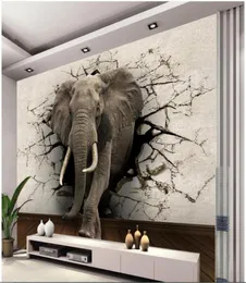 WDBH custom po 3d wallpaper Elephant breaking wall background painting home decor living room 3d wall mural wallpaper for walls4523161477