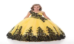 Bright Yellow Black Lace Applique Flower Girl Dresses Girls039 Pageant Dresses HolidaysBirthday DressSkirt Custom Size 214 D2564889