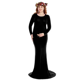 Kleider VOGUEON Damen Fotografie Umstandskleider Schwangere Langarm O-Ausschnitt Dehnbares Maxikleid Babyparty Mode Partykleid