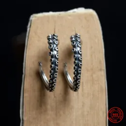 Küpe Yizizai Yaratıcı Punk Gotik Stil 100% 925 STERLING Gümüş Ahtapot Tentache Saplama Küpe Yok Alerji Kaliteli Takılar Unisex için