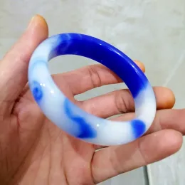 Bangles Natural Chinese Colored Blue Handcarved Jade Bracelet Fashion Fine Round Fine Jewelry Jade Bracelet Gift Accessories