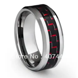 Bands Free Shipping Cheap Price Jewelry USA Brazil Russia Hot Sales His/Her 8mm Black&Red Fiber Inlay Men's Tungsten Wedding Ring