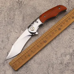 1Pcs New A2248 High End Flipper Folding Knife D2 Satin Blade Rosewood with Steel Head Handle Outdoor Ball Bearing Washer Fast Open Folder Knives