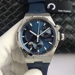 3 estilos TWA 42mm Overseas Dual Time Power Reserve Cal 1222 SC Relógio automático masculino 47450 000A-9039 mostrador azul pulseira de borracha para homens W309n