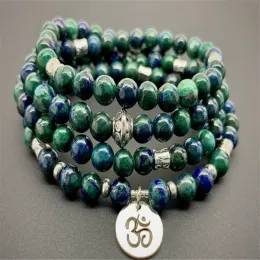 Necklaces 6mm Azurite 108 Beads Mala Buddhist Bracelet Necklace Cheaply Monk Natural Chakra Sutra Hot Energy Pray Yoga Handmade