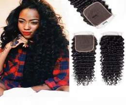 Cabelo virgem indiano 5x5 fechamento de renda médio três partes onda profunda cor natural vison cabelo humano encaracolado profundo 1687600