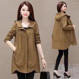 Trench da donna Cappotto con cappuccio da donna Primavera Autunno Coreano Allentato tutto-fiammifero Giacca a vento femminile di grandi dimensioni Capispalla medio-lungo da donna 4XL