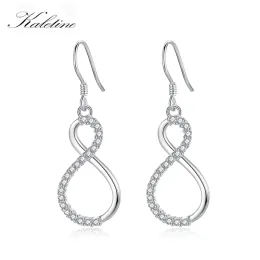 Earrings Kaletine Real 925 Sterling Silver Infinity Shape Zirconia Stud Earrings Female Double White Zirconia Classic Jewelry Gift