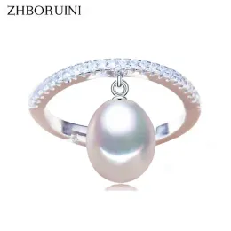 Ringar Zhboruini 2021 Fina pärlringsmycken för kvinnor Zirkonringar 925 Sterling Silver Drop Shape Natural Freshwater Pearl Gift