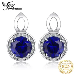 이어링 jewelrypalace 2.3ct 제작 된 블루 사파이어 925 스털링 실버 후광 스터드 이어링 여성 패션 파인 보석 웨딩 선물