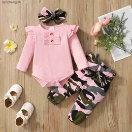 Kleidungssets 0-18 Monate Neugeborenes Baby Mädchen Kleidung Set Kleinkind Mädchen Langarm Body + Camouflage Hose + Stirnband Baumwolle Kleidung Anzug