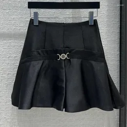 Kjolar ull blandar svart hög midja veckade kvinnor lås spänne design slut mini a-line sexig streetwear y2k kläder
