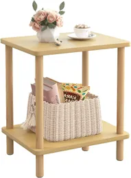 Mesa lateral pequena mesa de cabeceira de 2 camadas com rack de armazenamento mesa de cabeceira de madeira para sala de estar quarto