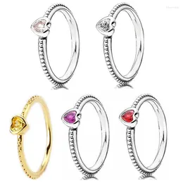Cluster Rings Original One Love Golden-Red Synthetic With Crystal Ring For Women 925 Sterling Silver Europe Gift Jewelry