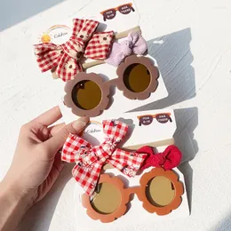Hair Accessories 3Pcs/set Cute Kids Print Bows Headband Round Sunglasses Set Children Sun Glasses Protection Baby Summer