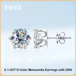 Earrings EWYA Sparkling Real 0.13CT D Color Moissanite Stud Earrings For Women Girls S925 Silver Plated 18K Diamond Earring Ear Studs