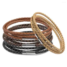 Charm Bracelets LOULEUR Multilayer Genuine Mens Leather Bracelet For Women Stainless Steel Clasps Male Bangles Fashion Men Jewelry