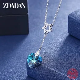 قلادات Zdadan 925 Sterling Silver Star Heart Crystal Ncklaces for Women Wedding Jewelry Gift