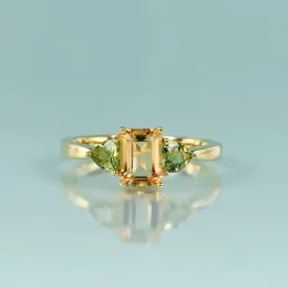 Кольца GEM'S BEAUTY, 14-каратное серебро, кольца с натуральным цитрином, нежные для женщин, миниатюрные кольца с перидотом в форме сердца из трех камней, сделай сам