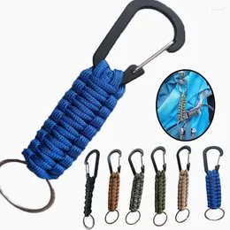 Keychains Outdoor Camping Keychain Ring Stainless Steel Keyring Military Carabiner Survival Cord Nylon Rope Key Chains Tools Accessories