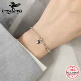 Bangles Trustdavis 100% 925 STERLING Gümüş Bilezik Şanslı Kolye Cazibe Bilezik Kızlar İçin Doğum Günü Hediyesi YQ134