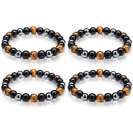 Braccialetti con ciondoli 8mm 10mm perline magnetiche ematite nera ossidiana braccialetti con ciondoli uomo occhio di tigre pietra perline di legno coppia bracciale Dhgarden Dhnl0