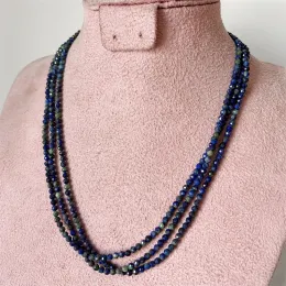 Naszyjniki 3 mm faseted Azurite Naszyjnik Phoenix Lapis Niebieski zielony kamień naturalny 1/3 STRANDS Regulowany wielowarstwowy łańcuch Choker Prezent