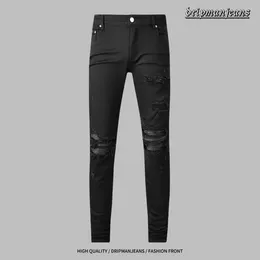 Pantaloni AMlRl Jeans alla moda da uomo, Lettere ricamate classiche, Famoso marchio italiano Ami, Streetwear, Stretch, Jeans da motociclista a gamba dritta slim fit, D2 Alta qualità