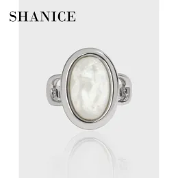 Кольца SHANICE, 100% стерлинговое серебро S925, геометрическое овальное кольцо из натуральной ракушки для женщин, регулируемые ювелирные изделия для вечеринок, подарки, модное кольцо