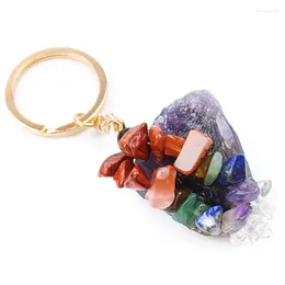 Keychains FYJS Unique Light Yellow Gold Color Irregular Shape Many Style Quartz Stone Key Chain Healing Chakra Jewelry