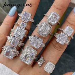 Pierścienie Pansysen Blask Solid 925 Sterling srebrny Symulowany Moissanite Diamentowy kamień Ślub Pierścień zaręczynowy Kobiety Fine Biżuteria