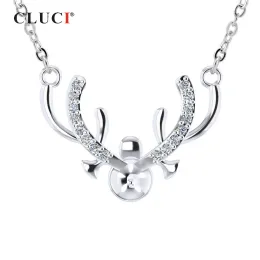 ネックレスCluci Silver 925 RainDeer Zircon Pendant Necklace Jewelry 925 Sterling Silver Pearl Pendant Necklace Mounting for Women SN055SB