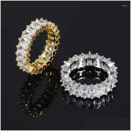 Anéis de cluster 6mm anel de eternidade alianças de casamento 18k branco banhado a ouro esmeralda corte cúbico zircônia trabalhada baguette cz pedra para homens gota ot5ec