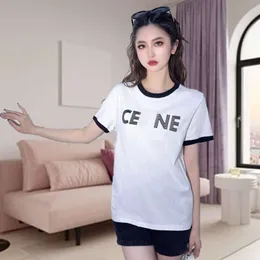 summer womens t shirt designer Tshirt women long plush embellished neckline chest picture tee cotton short sleeve tops