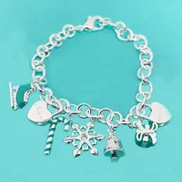 Bangles Designer smycken 925 Sterling Silver Christmas Snowflake Shoe Heart Pendant Tag Pick Armband Women's Armband Smycken