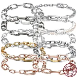 Bangles New Hot 925 Silver ME Series Double Color Love Heart Ring Chain Original Women's Pearl Logo Bracelet DIY Fashion Charm Jewelry