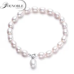 Armbanden verklig naturlig vit sötvatten pärlarmband kvinnor, söta ol stil pärlor strand armband kvinnlig