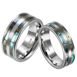 Bands BONISKISS High Polish Tungsten Engagement Rings Set with Double Abalone Inlay for Couples Wedding Bands 1PCS Bijoux Jewelry