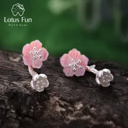 Ohrringe Lotus Fun Real 925 Sterling Silber Ohrringe natürlicher handgefertigter Feinschmuck einzigartige Begonia Blumen fallen Ohrringe für Frauen Brincoos