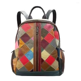 School Bags Vintage Woman Genuine Leather Backpack Patchwork Real Cow Backpacks Fashion Girls Double Shouder Bag