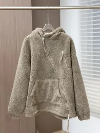 Jaquetas femininas inverno Nieuwe Capuchon Lamswol Diagonale Rits Jas Verdikte Graan Voelen Uiterst Comfortabel Oversized Weerstaan Koud