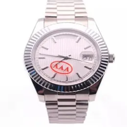 36 Luxury Men's Watch DayDate Style White Randig Dial Sapphire Glass Automatisk rörelse 316L Rostfritt stål ST259R