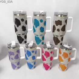 Water Bottles 40oz Diamond Handle Tumbler Cow Leopard Printed Modern Tumbler Insulated Cup Reusable Stainless Steel Water Bottle Travel Mug YQ240221