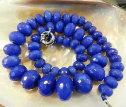 Halsband 1017mm fasetterad blå safir ädelsten rundel pärlor halsband 18 "