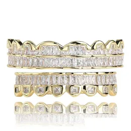 Grillz Dental Grills Grillz Dental Grills New Baguette 세트 치아 상단 하단 로즈 골드 시어 컬러 마우스 힙합 패션 보석 래퍼 DH4OH