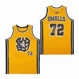 남자 티셔츠 남성 농구 유니폼 나쁜 소년 72 Smalls Jersey 재봉 자수 고품질 야외 스포츠 화이트 블랙 옐로우 카모 2023 새로운 J240221