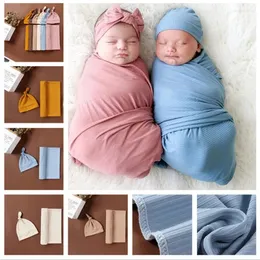 Blankets Born Baby Cotton Swaddle Wrap Towel With Headband Hat 2pcs/set A2UB